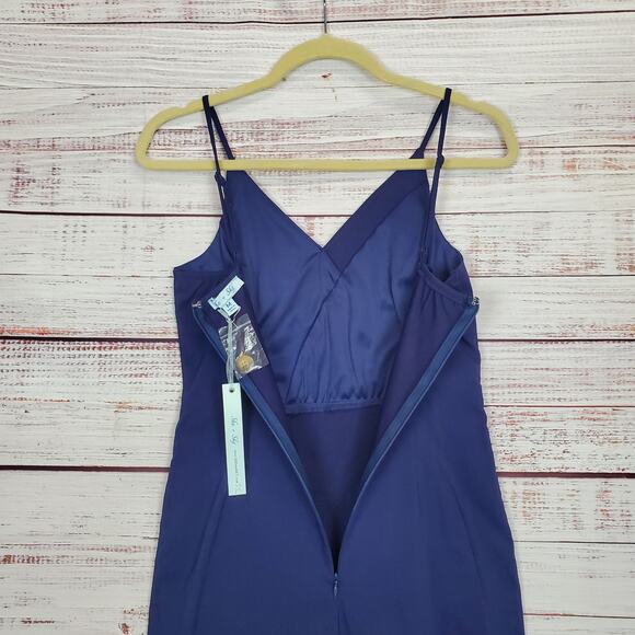She + Sky Navy Babydoll Sundress Size M Button Accent Zip Back Slit Front NWT - Picture 5 of 12